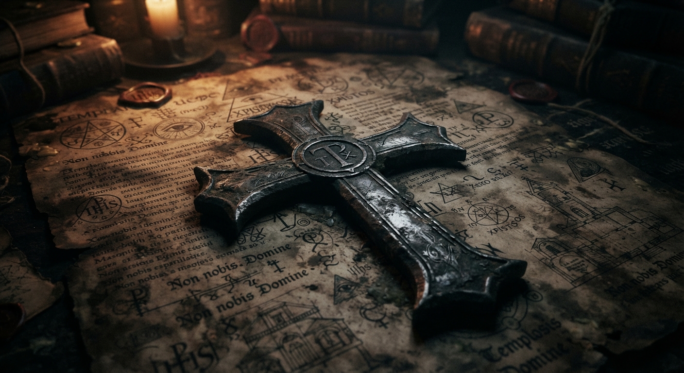 Cruz templaria y manuscritos antiguos